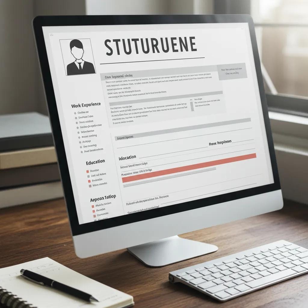 Close-up of an ATS-friendly CV on a computer screen, highlighting structured sections for job applications