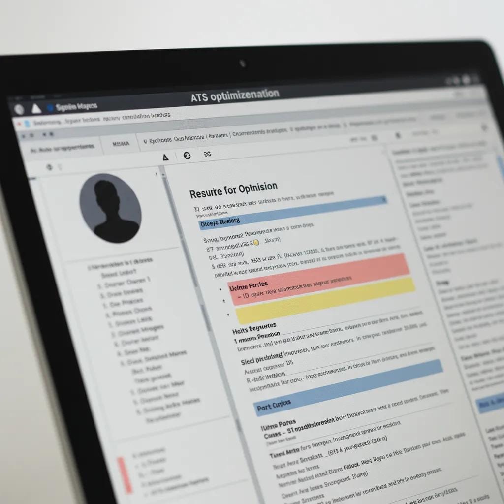 Computer screen displaying ATS software analysing a resume, emphasizing the critical role of keyword optimisation