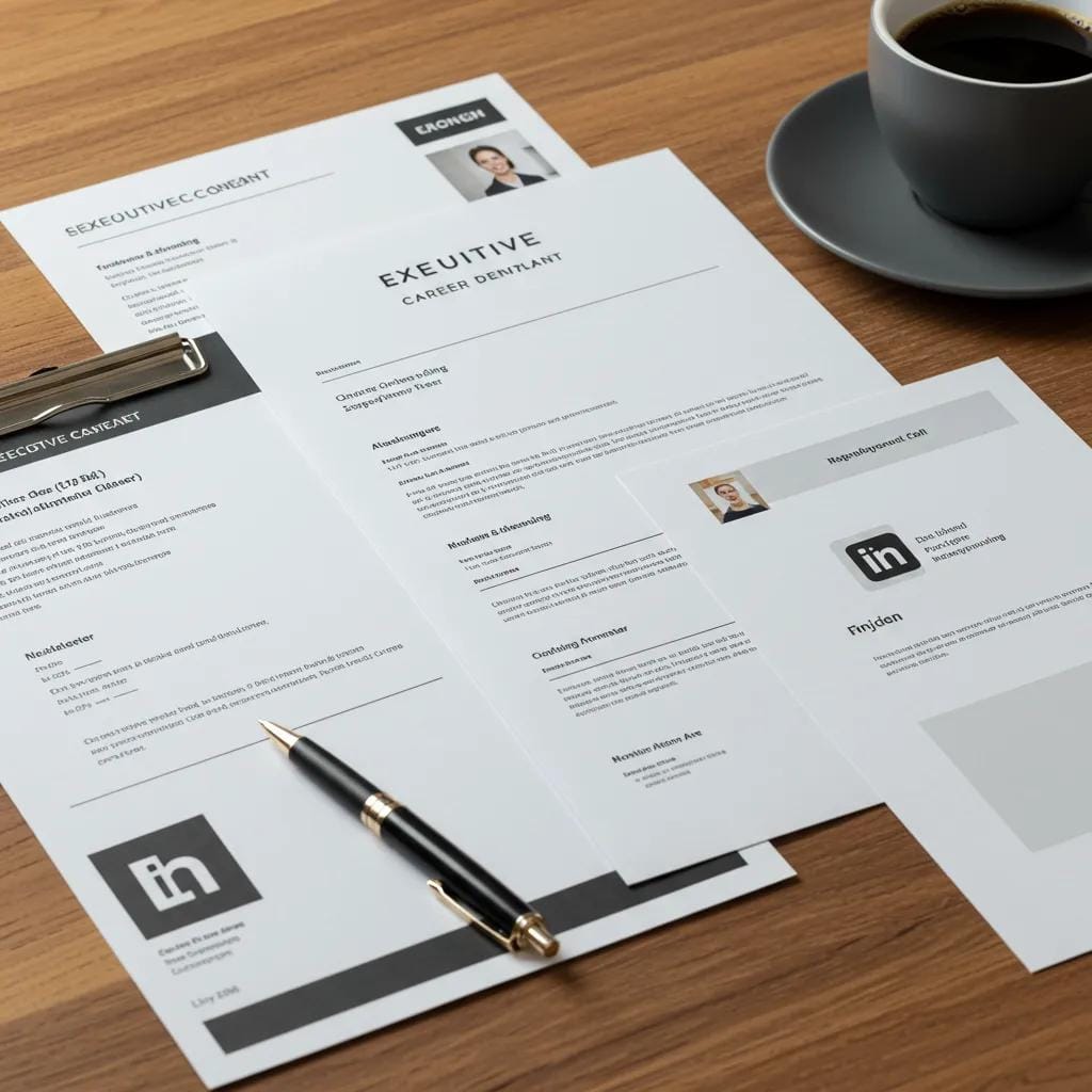 A curated collection of executive career documents showcasing a strong personal brand